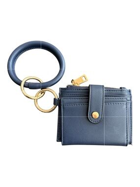 Jen & Co Navy Blue Leather O-Ring Bangle Wristlet Wallet Card Holder Keyring